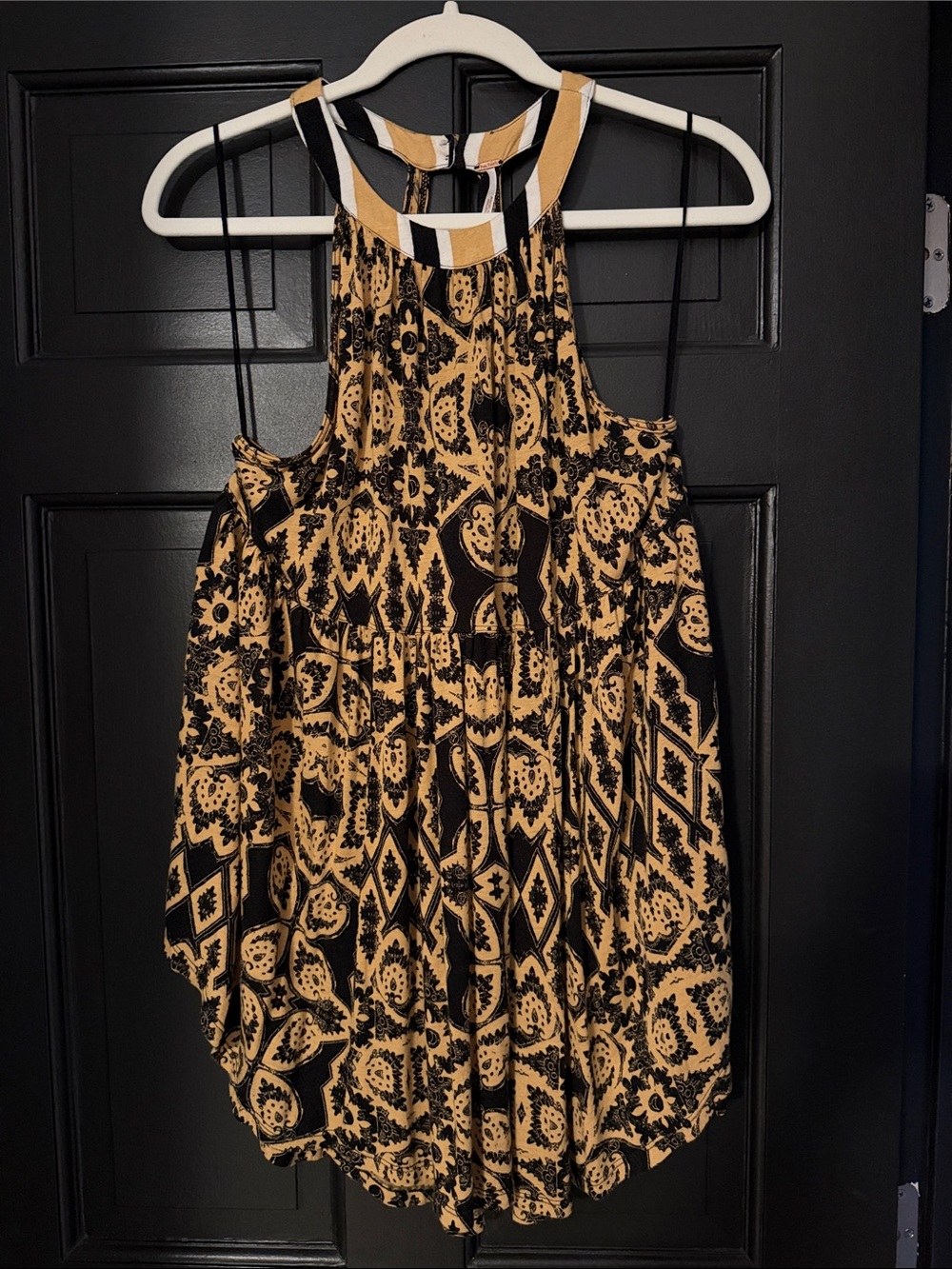 Free People Mustard & Black Printed Halter Swing Tank Top size XS